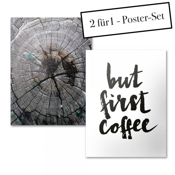 Poster Set WOOD + BUT FIRST COFFEE